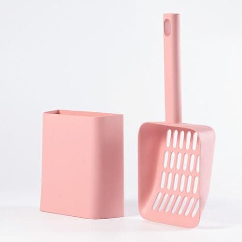 Image of MZFANG Cat Litter Scooper with Stand Holder Plastic Cat Litter Shovel scoop for Cat Litter Toilet Clean Tool Poop Sturdy ABS Plastic For Dog (Pink)