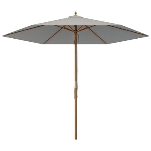 Image of Outsunny 2.5m Wood Garden Parasol Sun Shade Patio Outdoor Wooden Umbrella Canopy, Table Market Umbrella with Vent, 38mm Pole, Rope Pulley Mechanism, Light Grey