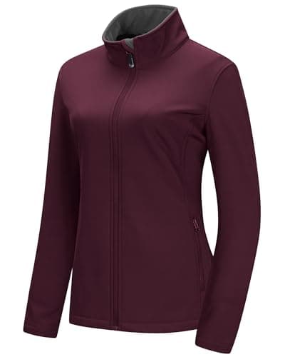 Image of 33,000ft Women's Softshell Jacket Warm Fleece Lined Windbreaker Lightweight Waterproof Rain Jacket for Running Golf Hiking Wine Red S