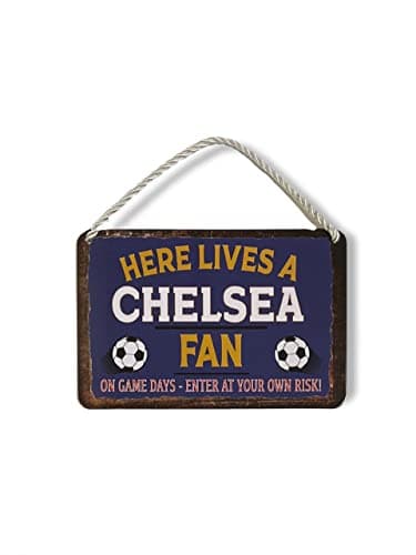Image of Metal Tin Sign - Chelsea Football Soccer Sports - Wall Plaque Retro Vintage 18X12 Cm Decorative Sign - For Bar Pub Dining Room Kitchen Bedroom Office Garage - Funny Stylish Gift