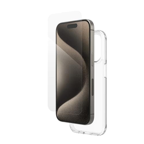Image of ZAGG InvisibleShield Glass Elite 360 Bundle Tempered Glass Screen Protector and Phone Case for iPhone 15 Pro [6.1-Inch], Smudge & Scratch-Resistant, Shockproof, Easy Application (Transparent)