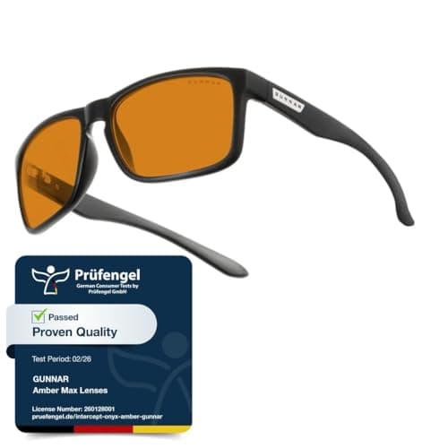 Image of Gunnar Gaming and Computer Eyewear - Intercept, Frame Colour: Onyx, Lens Tint: Amber MAX (Blocks 98% Blue Light & 100% UV Light)- Blue Light Blocking Glasses - Patented lens