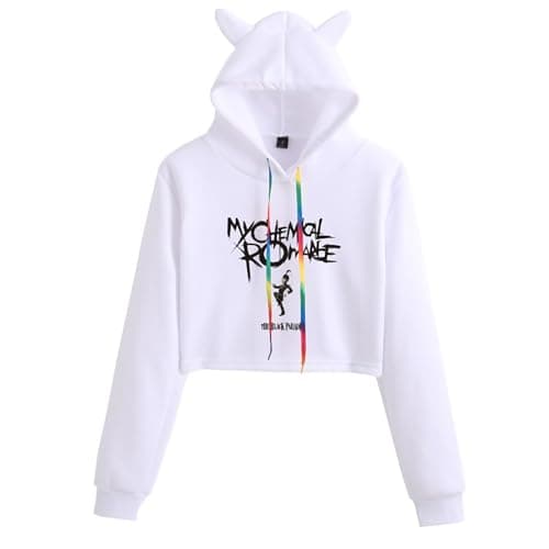 Image of NEDLON My Chemical Romance Hoodies Pullover Sweatshirts Graphic Streetwear Trendy Fall Ladies Cropped Hooded Sweat Shirts(White-A,4XL)