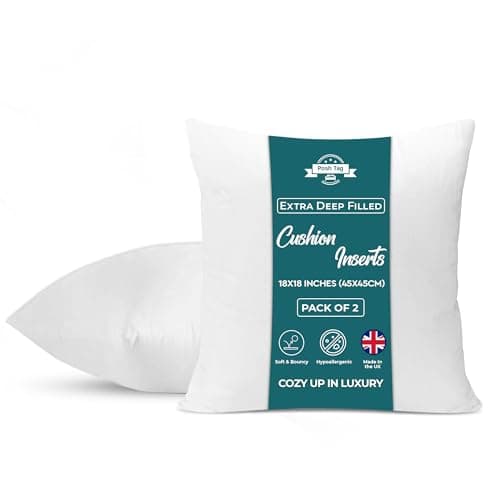 Image of Posh Tag Pack of 2 Cushion Inserts 45x45cm (18x18 Inch) - Extra Deep Filled Hollowfibre Pillow Pads - Fluffy Hypoallergenic Cushion Stuffer Inners