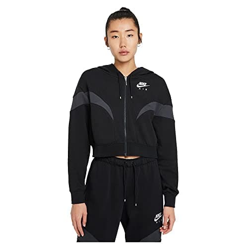 Image of Nike DD5447 W NSW AIR FLC GX FZ HOODIE Sweatshirt women's black/dk smoke grey/(white) S