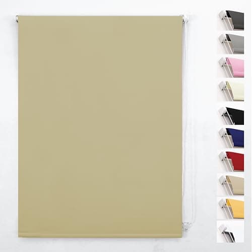 Image of Funky Gadgets Blackout Roller Blinds Window Shades Easy Fit Thermal Roller Blind 3 Pass Black Out Fabric for Room Darkening Trimmable Child Safe Metal Tube Cappuccino (90cm Wide x 165cm Drop)