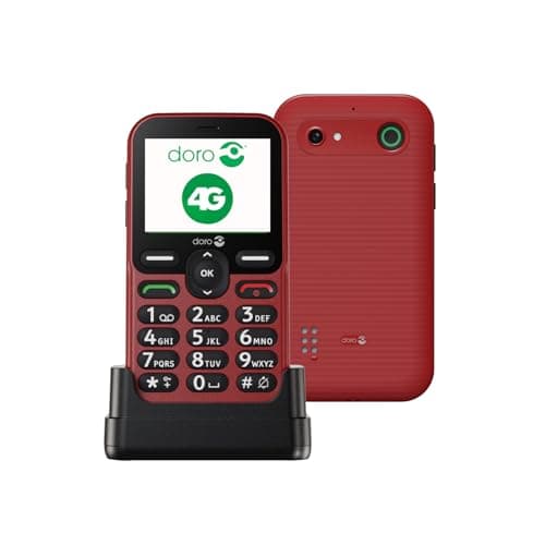 Image of Doro Leva E10 - 4G Mobile Phone For Elderly - 2.4" Landscape Display, High Contrast Keys, Extra Loud & Clear Sound, HD Voice, Camera, Doro Secure Button - Charging Cradle - Red