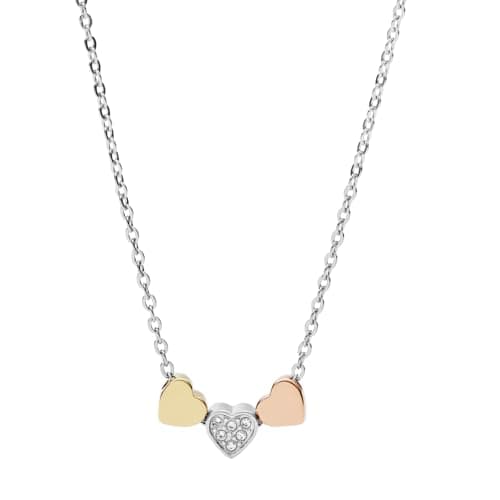 Image of Fossil Necklace for Women Vintage Motifs, 40.6 cm Length, 5.1 cm Extension Tri-tone Stainless Steel Necklace, JF02856998