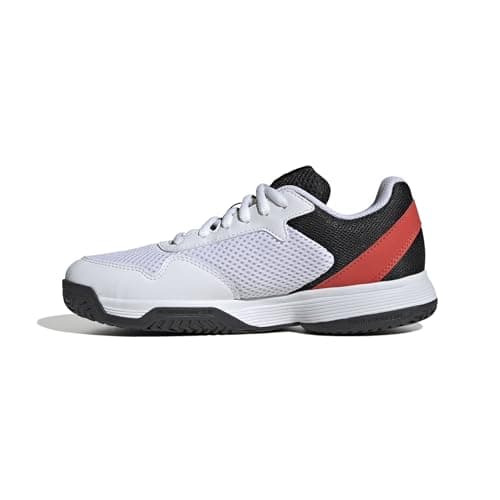Image of adidas Unisex Kids Courtflash Kids Tennis Shoes, Cloud White/Silver Metallic/Bright Red, 10 UK Child