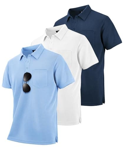 Image of ZITY 3 Pack Polo Shirt for Men Short Sleeve Golf Polo Mens Adult Outdoor Breathable Tops Work Multipack T-Shirt Sports Tennis Tee White+Navy Blue+Light Blue 3XL
