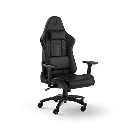 Image of Corsair TC100 RELAXED Gaming Chair - Faux Leather - Motorsports Inspired Design - Lumbar Cushion - Detachable Memory Foam Neck Rest Pillow - Black