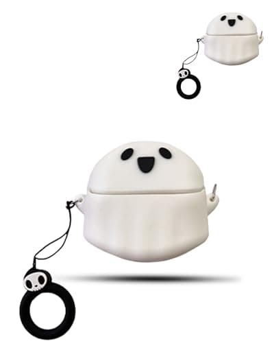 Image of Case for Google Pixel Buds Pro 2 Wireless Earbuds, daunke Soft Silicone Protective Cover, Ghost-shaped Case with Lanyard, Full Protection,White