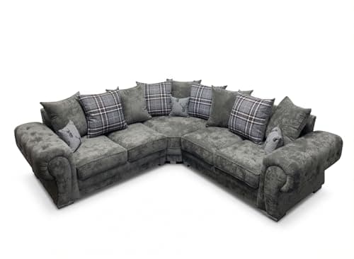 Image of Verona Chesterfield Corner Sofa Range | Soft Fabric High back Cushions-Sofa For Sale-2C2 Large Couch-sofa set for living room (Grey, Scatter Back Cushions)