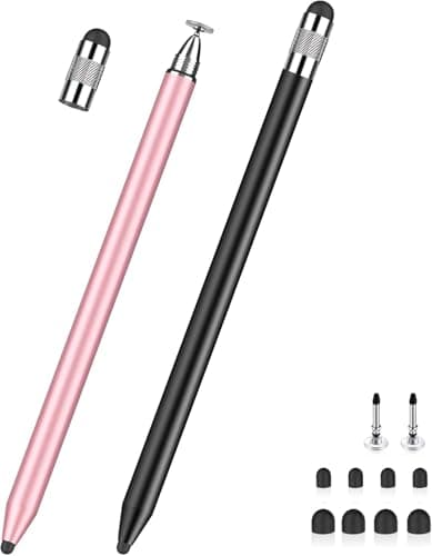 Image of MEKO Stylus Pens for Touch Screens 2Pack, Universal Tablet Pen Capacitive 3 in 1 Stylus for iPhone/iPad/pro/Mini/Air/Samsung/Tablet/Switch(Black + Rose Gold)