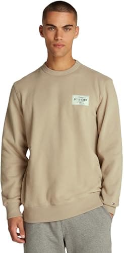 Image of Tommy Hilfiger Men’s Monotype Label Round Neck Sweatshirt, Beige (Sandalwood), L