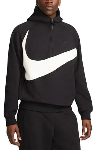 Image of Nike Swoosh 1/2-Zip Fleece Hoodie Men's Pullover, Black/Coconut Milk/Black, M