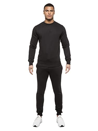 Image of BRAND KRUZE Mens Crew Neck Long Sleeve Tracksuit Set Sweatshirt and Joggers KZMS138 TRACKSUIT BLK M
