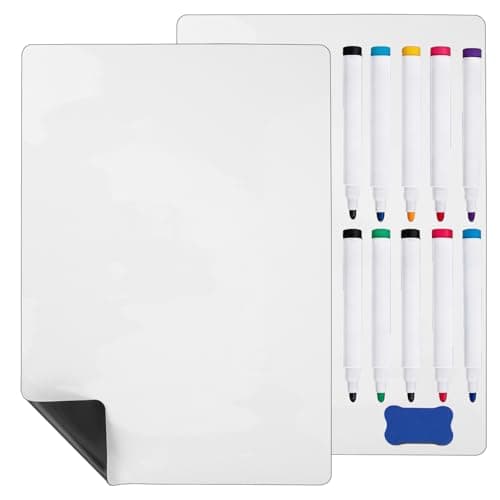 Image of Kioneer 2 Pcs A4 Magnetic Whiteboard for Fridge, Small Magnetic Dry Erase Whiteboard Sheets, Includes 10 Pens, 1 Eraser, Small Magnetic Fridge Message Boards, Reminder Stickers