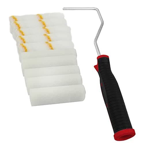 Image of Dekton 11pc Mini Roller Set-high Density Foam Sleeves| Ideal For Emulsion Paints On Walls And Ceilings| Includes Roller Fram With Handle, Medium Pile Rollers, Gloss Rollers| Solvent On Smooth Surfaces