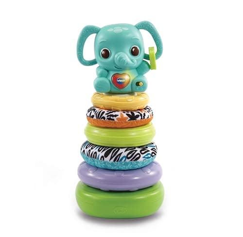 Image of VTech Stack & Link Elephant | Developmental Ring Stacking with Rattle Elephant Baby Toy | Suitable for Ages 6-36 Months, English Version