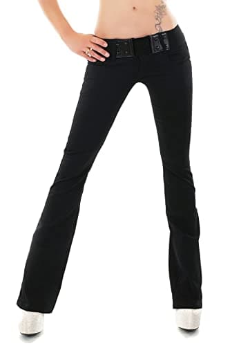 Image of Red Seventy Women's Stretch Denim Skinny Boot Cut Jeans Pants Black with Belt UK 12