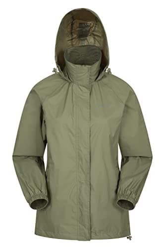 Image of Mountain Warehouse Pakka Womens Waterproof Packable Jacket - Foldaway Hood Jacket, Ladies Coat, Lightweight Rain Jacket - For Spring Summer, Walking, Travelling Khaki Women's Size 16