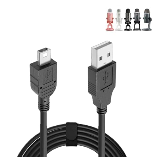 Image of JZK 2m Mini USB cable replacement for Blue Yeti microphone, USB A 2.0 to Mini B power charging cable cord for Blue Snowball iCE USB Mic