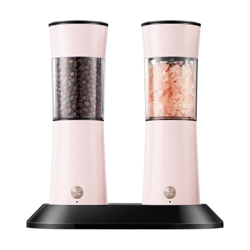 Image of Gravity Electric Salt and Pepper Grinder Set 2-Pack, USB-C Rechargeable with LED Light, Automatic Stainless Steel Mills for Kitchen, BBQ, Dining Table & Gifts - Petal Pink
