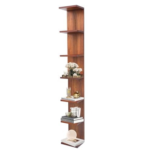 Image of PHOENANCEE Solid Wood, 7 Tier Wall Shelf Unit, Vertical Shelf,Organizer Tall Tower Design Decorative Wall Mount Shelving for Home, Bedroom,Office Decor, Walnut