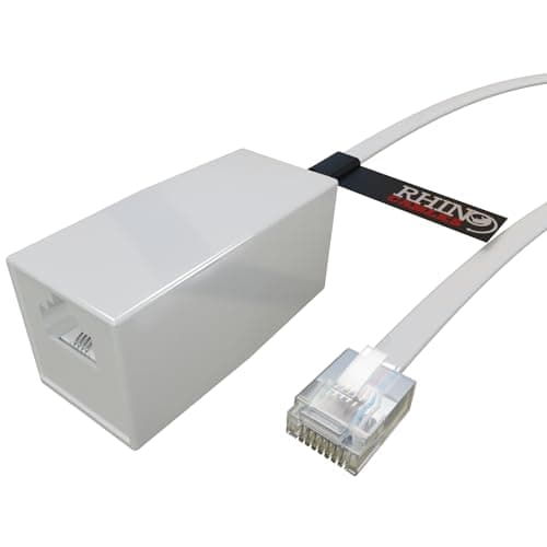 Image of rhinocables - RJ11 Extension Cable | 4 Pin Broadband Modem Router | Male to Female Coupler | Extend ADSL Connection | Seamless White Design | 1m Length | Compatible with Various Devices, White, 1m
