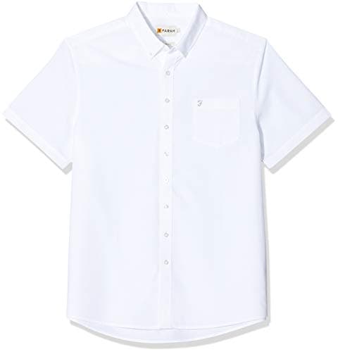 Image of Farah Mens Short Sleeve Regular Fit Oxford Shirt 'The Drayton' White Small