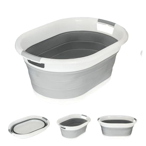 Image of Evokk Foldable Oval Collapsible Laundry Basket 40L Grey Washing Baskets for Laundry Clothes Storage Bin for Home Bedroom and Bathroom Use