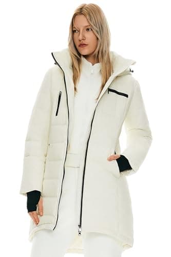 Image of Orolay Women's Winter Puffer Jacket Hooded Warm Windproof Down Coat Mid-Length Quilted Thermal Outwear Cannoli Cream L