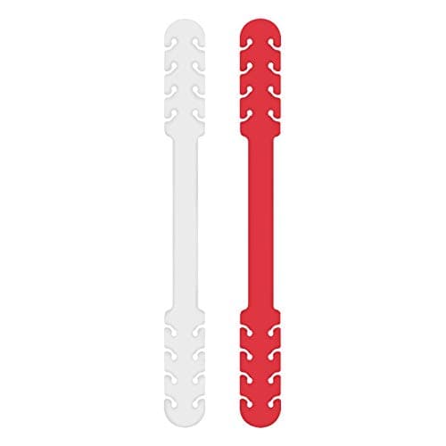 Image of TBOC Mask Extension Strap - [Pack 2 Units] Adjustable Extender [White + Red] Anti-Tightening Holder Band for Ear Protection Decompression Ear-Loop Anti-Slip Extension Hook Silicone Earsaver with Grips