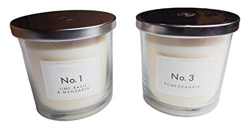Image of Set of 2 Hotel Collection 2 Wick Candles - 1 x Aldi No.1 Lime, Basil & Mandarin + 1 x No. 3 Pomegranate