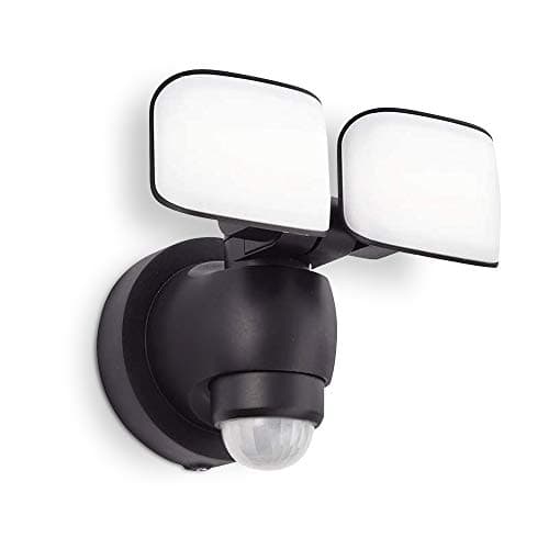 Image of National Lighting Twin LED PIR Floodlight - IP44 Rated Outdoor Security Lights with Motion Sensor - Mains Powered Flood Lights Adjustable Double Head - 2 x 10W SMD LED 6000K Daylight White (Included)