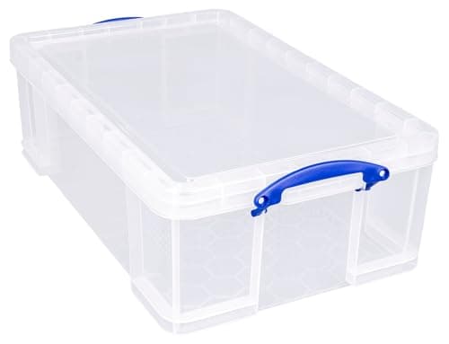 Image of """Really Useful (50Liters) Clear Stackable Storage Box - Lightweight, Robust, and Ideal for Crafts, Home Storage, Office or School Storage (Transparent)"""