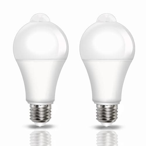 Image of Caldarax PIR Motion Sensor LED Bulbs E27 9W, Cool White 6500K, Equivalent 60W, E27 Screw, Auto On/Off Motion Sensor Light Bulbs for Front Door, Garage, Stairs, Hallway, Basement, 2 Pack