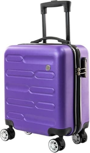 Image of SA Products Purple Cabin Suitcase 45x36x20cm - Lightweight Hardshell Carry On Luggage with 4 Spinner Wheels, Telescopic Handle - Cabin Bag with Divider Pocket, Travel Case with Spacious Interior