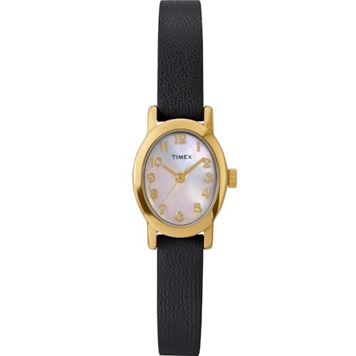 Image of Timex Women's Cavatina 18mm Watch - Black Strap Mother of Pearl Dial Gold-Tone Case, Black
