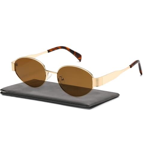Image of Musivon Oval Sunglasses for Women Men - Retro Sun Glasses Classic Metal Frame Polarized UV400 Protection