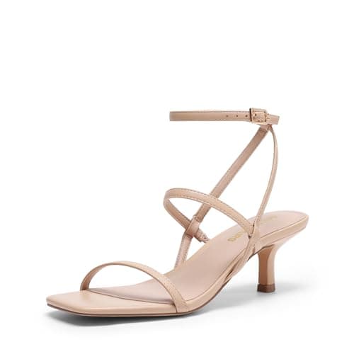 Image of DREAM PAIRS Kitten Heels for Women, Strappy Square Open Toe Ankle Buckle Heeled Sandals Wedding Party Dress Shoes,Size 7,Nude,SDHS26004W