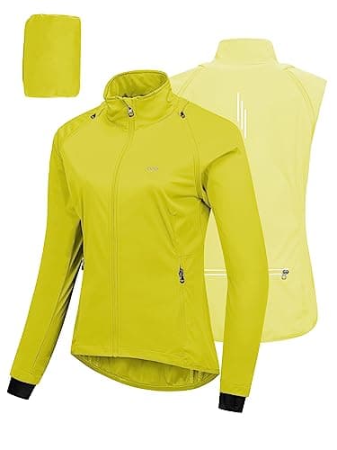Image of 33,000ft Women's Cycling Jacket Waterproof Breathable Running Jacket Women High Visibility Reflective Cycling Vest with Removable Sleeves Green L