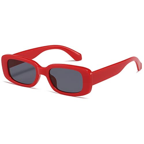 Image of kimorn Rectangle Sunglasses for Women Men Trendy Retro Fashion Glasses 90’s Vintage UV 400 Protection Square Fram K1200 (Red Frame Grey Lens, 65)
