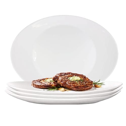 Image of UHL 30cm Porcelain Serving Platters Set of 4 Steak Plates, White Oval Dish Serving Plate for Party, Buffets, Appetisers, Dessert, Snacks, Salad, Large Dinner Plates Set, Microwave & Dishwasher Safe