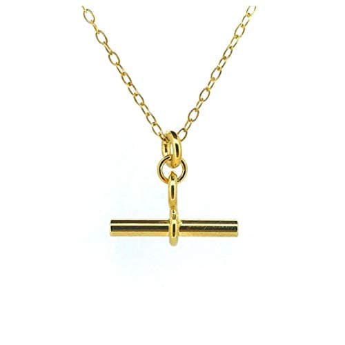 Image of T Bar Necklace 18ct Gold Vermeil 2cm Albert Pendant Chain (18)
