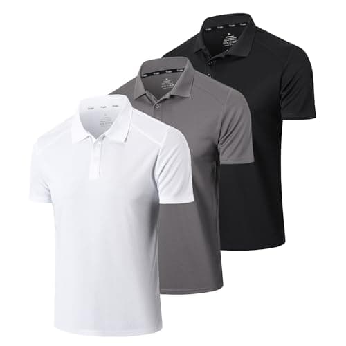 Image of Gaiatiger 3 Pack Mens Polo Shirts Short Sleeve Quick Dry Lightweight Golf Casual Collared Tops Breathable Moisture Wicking Work Shirts(0427) Black Grey White-L
