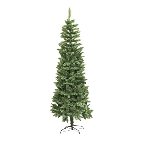 Image of 5Ft/1.5m Green Christmas Tree Slim Tree Pine Narrow Xmas Tree, 280 Pointed Tips, Metal Stand, Holiday Home Decorations
