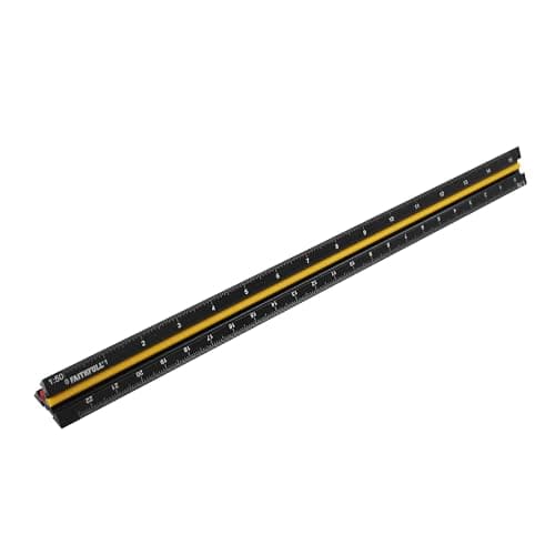 Image of Faithfull Prestige Tri-Scale Engineer Rule 300mm – Black Aluminium Triangular Ruler with 6 Colour-Coded Scales, Laser Engraved Markings & Safety Grip Profile
