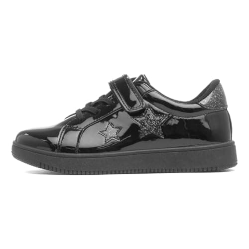 Image of XL Kids Black Easy Fasten Patent Trainer - Size 8 Child UK - Black